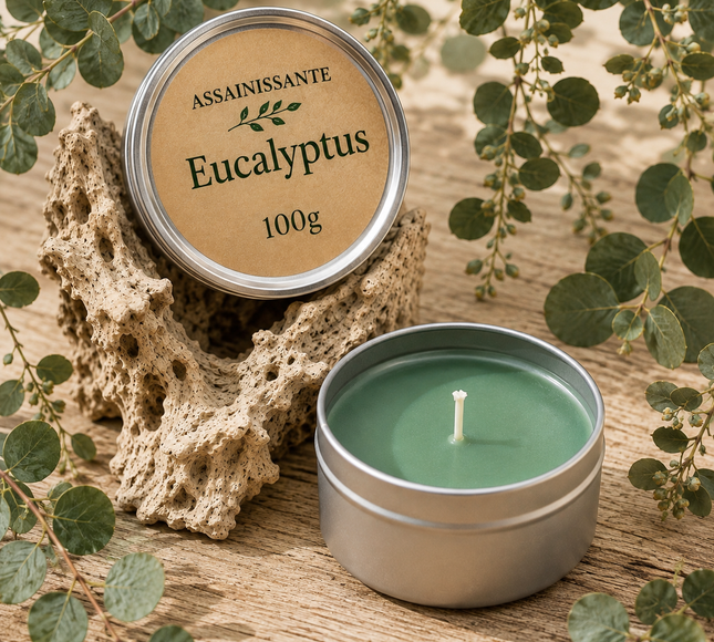 Bougie parfumée eucalyptus artisanale en cire de soja avec parfum vivifiant