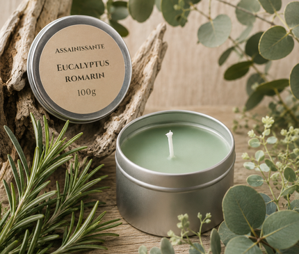 Bougie eucalyptus romarin cire soja ambiance purifiante