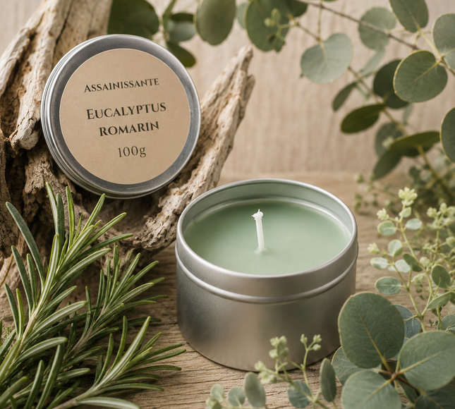 Bougie eucalyptus romarin cire soja ambiance purifiante