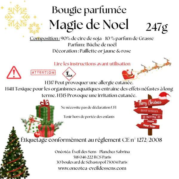 Bougie parfumée La magie de Noël parfum bûche vanille fleurs ambre