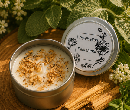 Bougie parfumée au Palo Santo en métal pour purification et protection