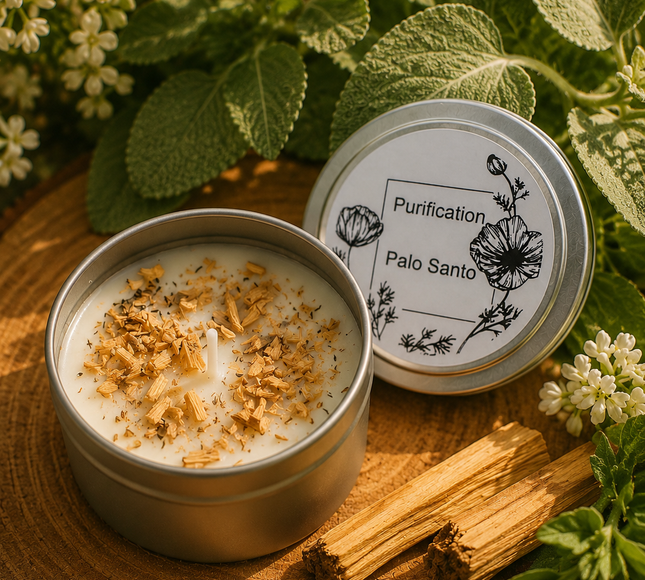 Bougie parfumée au Palo Santo en métal pour purification et protection