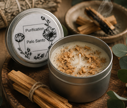 Bougie parfumée au Palo Santo en métal pour purification et protection
