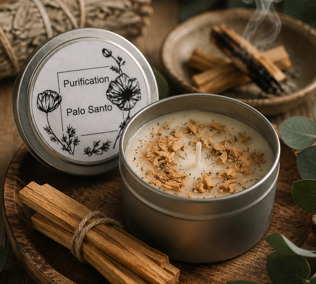 Bougie parfumée au Palo Santo en métal pour purification et protection