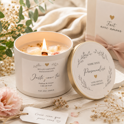 bougie parfumée personnalisée avec étiquette sur mesure