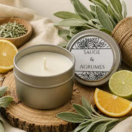 Bougie parfumée sauge et agrumes pour purification et sérénité