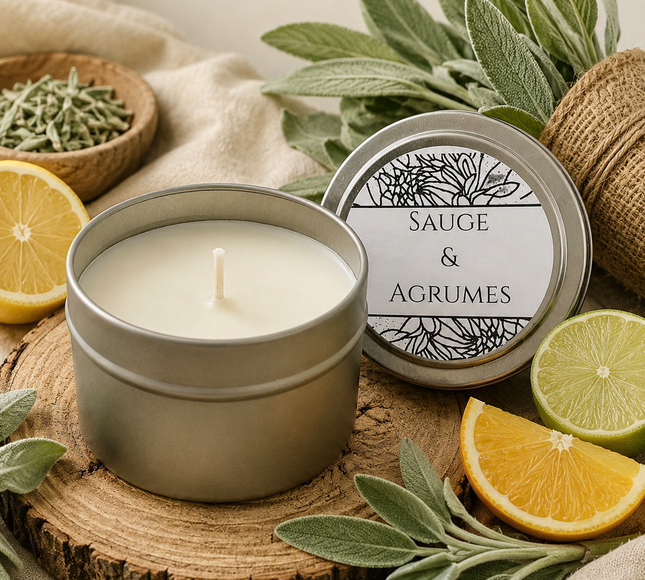 Bougie parfumée sauge et agrumes pour purification et sérénité