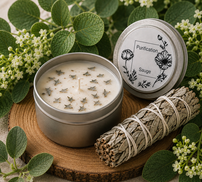 Bougie de purification à la sauge blanche avec cire de soja et mèche en coton naturel