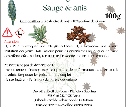 Bougie parfumée sauge et anis pour purification et harmonie intérieure