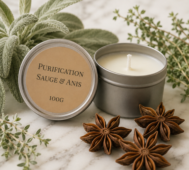 Bougie parfumée sauge anis pour purification et harmonie intérieure