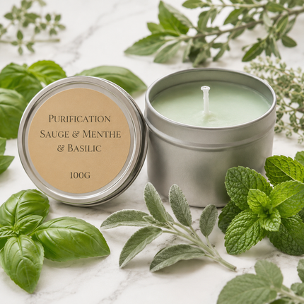 Bougie parfumée sauge menthe basilic pour purification et harmonie