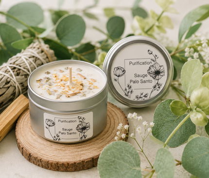 Bougie parfumée sauge et palo santo pour purification et protection énergétique