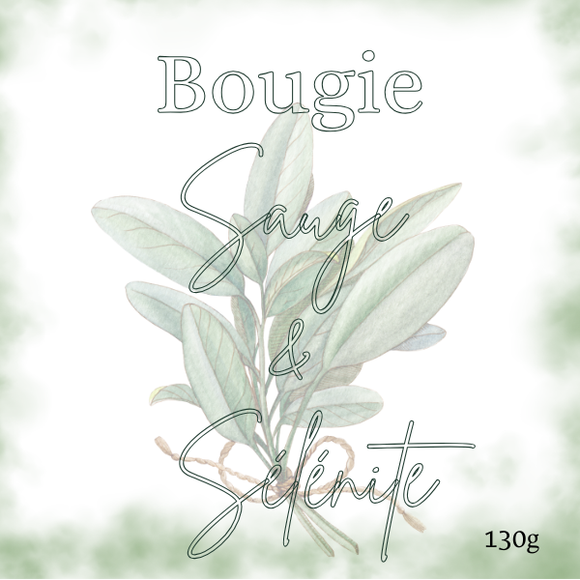 Bougie sauge pierre de sélénite pour purification énergétique