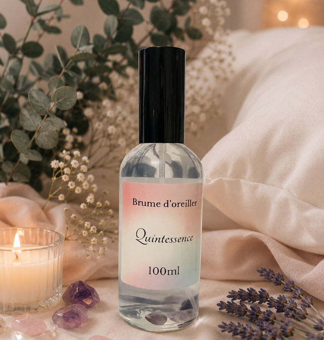 Brume d'oreiller Quintessence parfum fleur d'oranger et améthyste pour sommeil apaisant