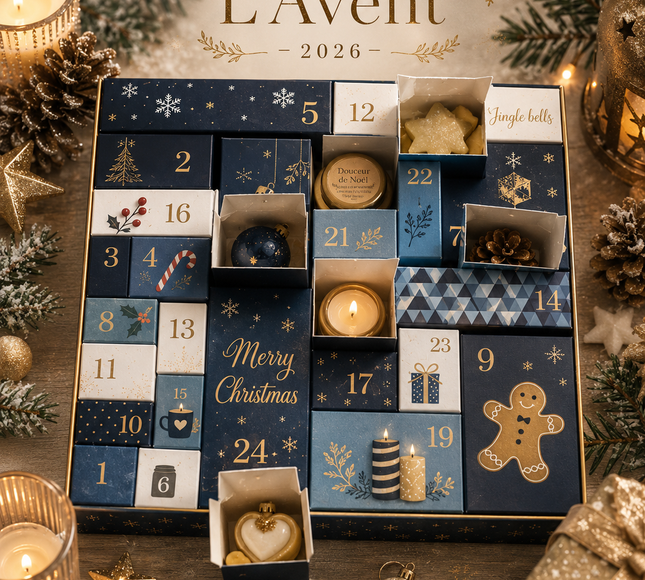 Calendrier de l'Avent 2026 artisanal avec bougies parfumées