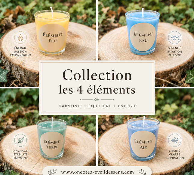 Coffret bougies 4 éléments feu eau air terre alignement énergétique naturel