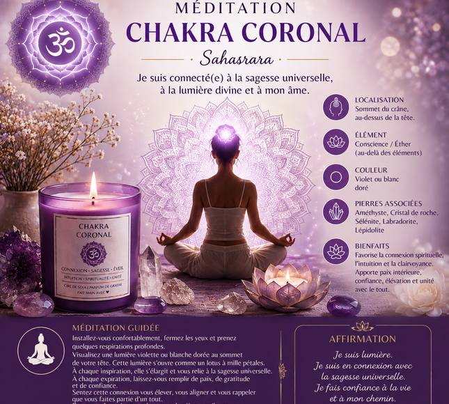 Fiole chakra coronal avec pierres violettes et bouchon liège