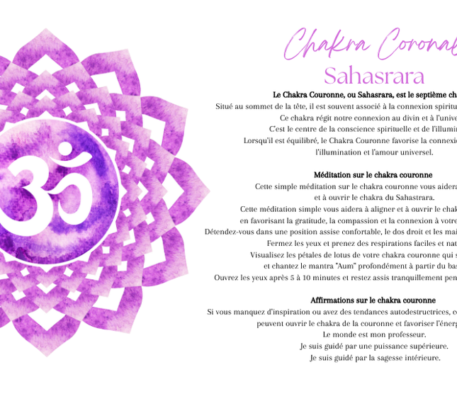 fiole chakra coronal sahasrara avec pierres violettes et mantra de connexion spirituelle