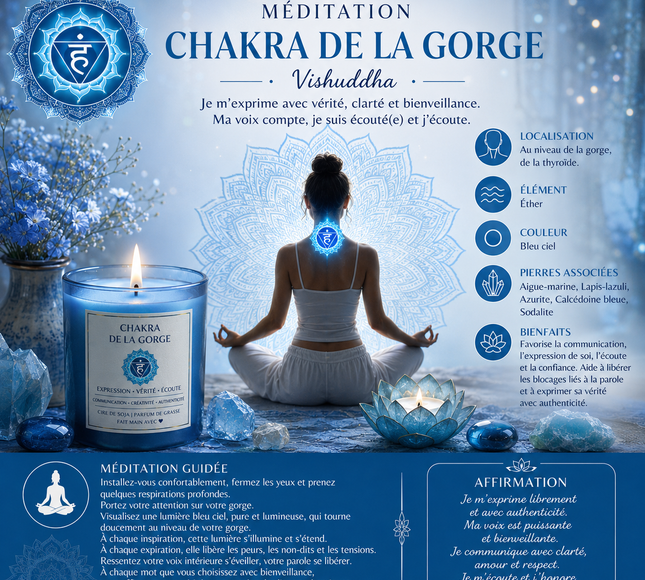 Fiole Chakra Gorge avec pierres bleues et bouchon en liège naturel pour expression et vérité