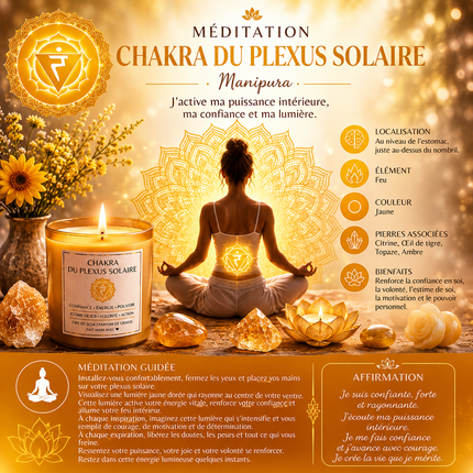 Fiole chakra plexus solaire avec pierres jaunes et herbes pour estime de soi et courage