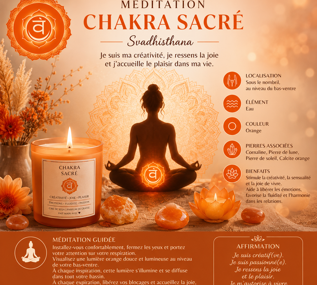 Fiole chakra sacré avec pierres orangées et mantra pour créativité et émotions