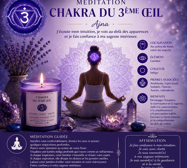 Fiole chakra du troisième œil avec pierres indigo et plantes pour intuition
