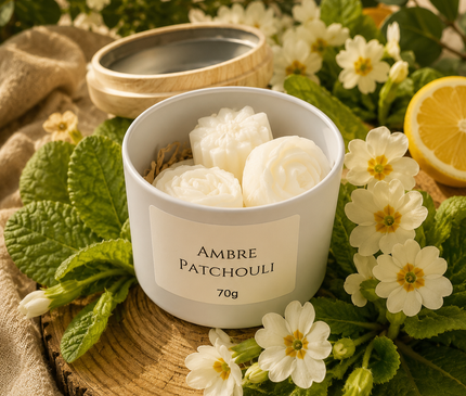 Fondants artisanales parfumés ambre patchouli pour ambiance chaleureuse et relaxante