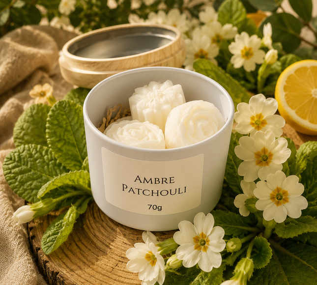 Fondants artisanales parfumés ambre patchouli pour ambiance chaleureuse et relaxante