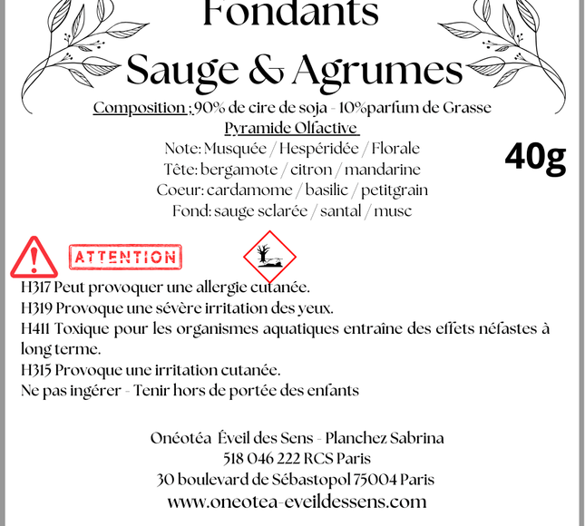 Lot de 2 fondants parfumés sauge agrumes pour purification et fraîcheur