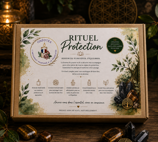Coffret rituel protection avec pierre naturelle bougie et bien-être