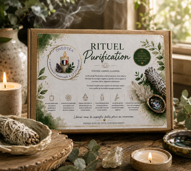 Coffret rituel purification avec sauge blanche et pierre naturelle Onéotéa